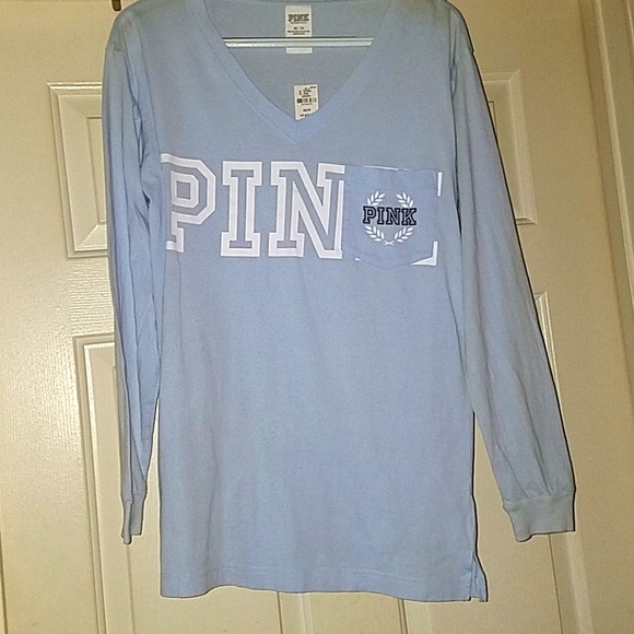 PINK Victoria's Secret Tops - Pink baby blue long sleeved V neck campus shirt
